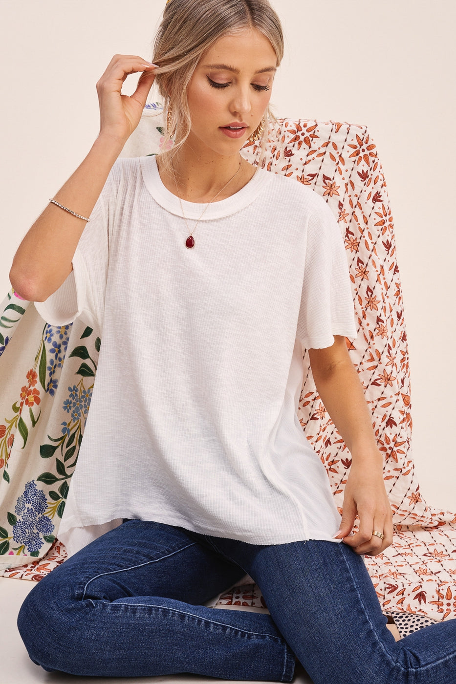 Ribbed Scooped Neck T-Shirt