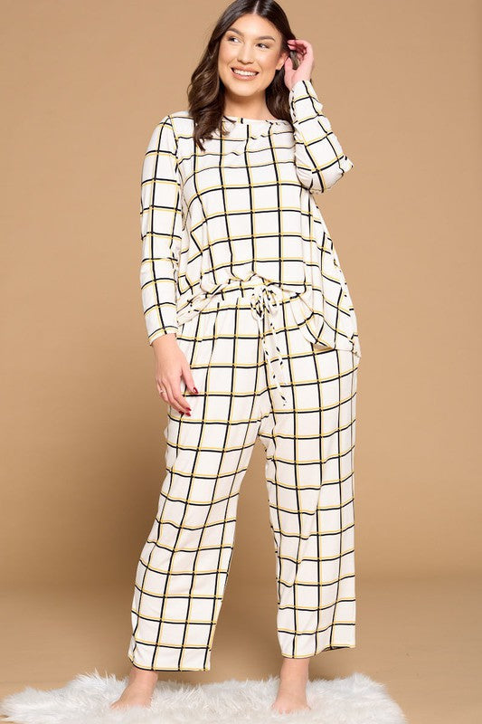 Soft Grid Printed Long Sleeve Loungewear Set