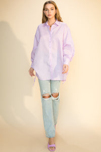 Lilac Button Down with Side Drawstring